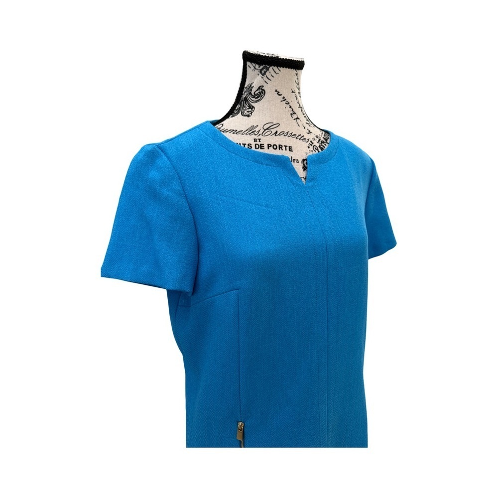 Tahari Arthur S. Levine Classic  Blue Short Sleeve Cocktail Shift Dress Size 10 - Picture 6 of 12